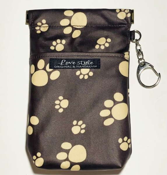 画像1: 消臭マナーポーチ(肉球柄)ブラウン防水加工 (1)